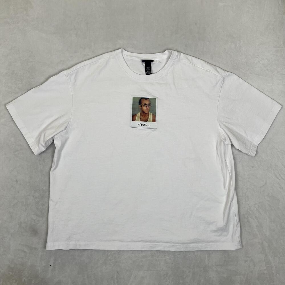 H&M Keith Haring T-Shirt Mens 3XL White Photo Back Quote Graphic Tee Streetwear